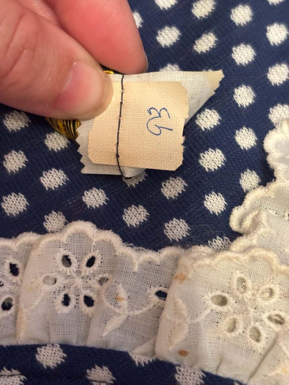 70s Betty Lou of California Vintage Navy White Polka Dot Eyelet Trim Set no size - Picture 5 of 12